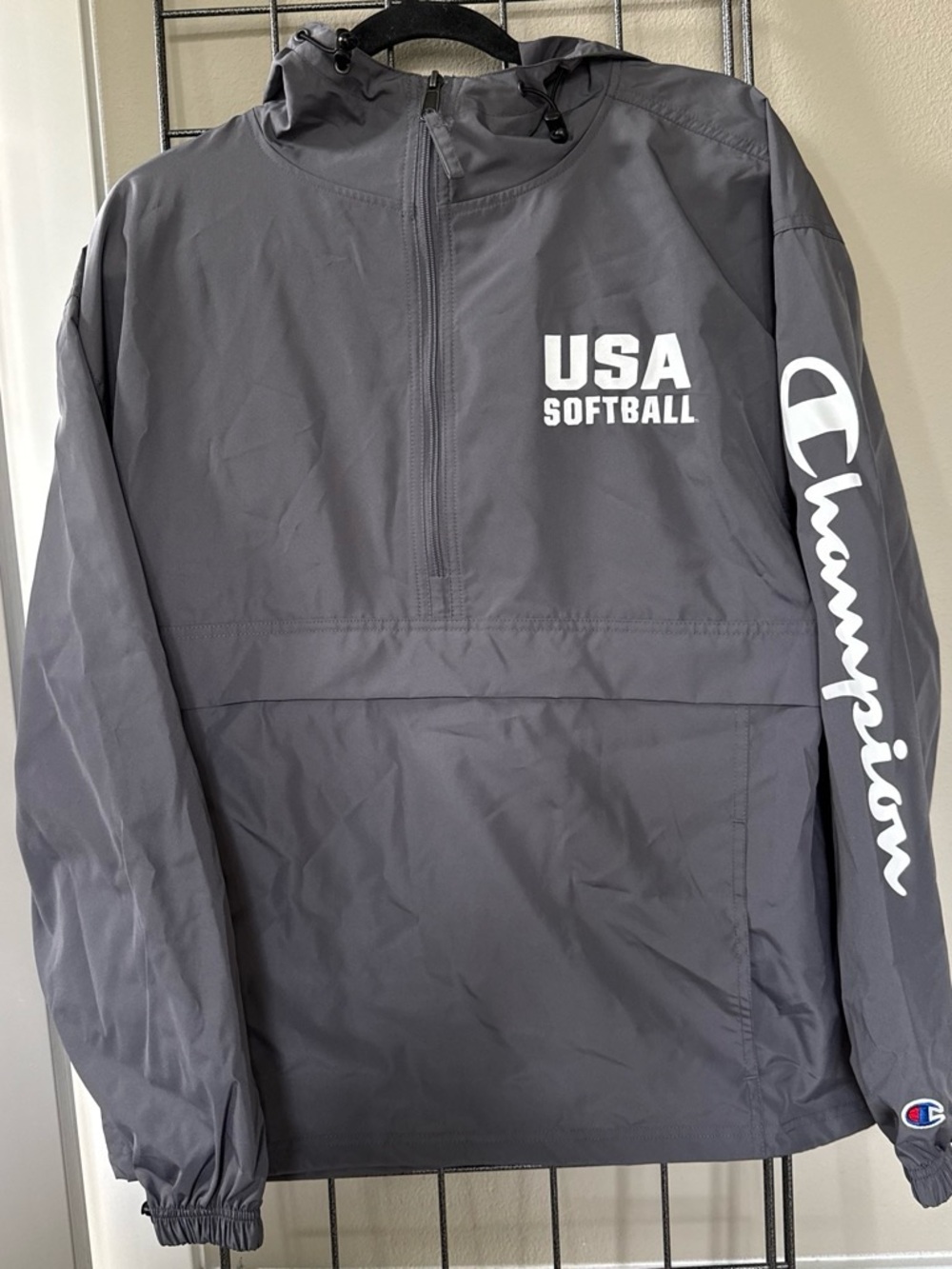 Champion Gray USA Softball Hooded Windbreaker